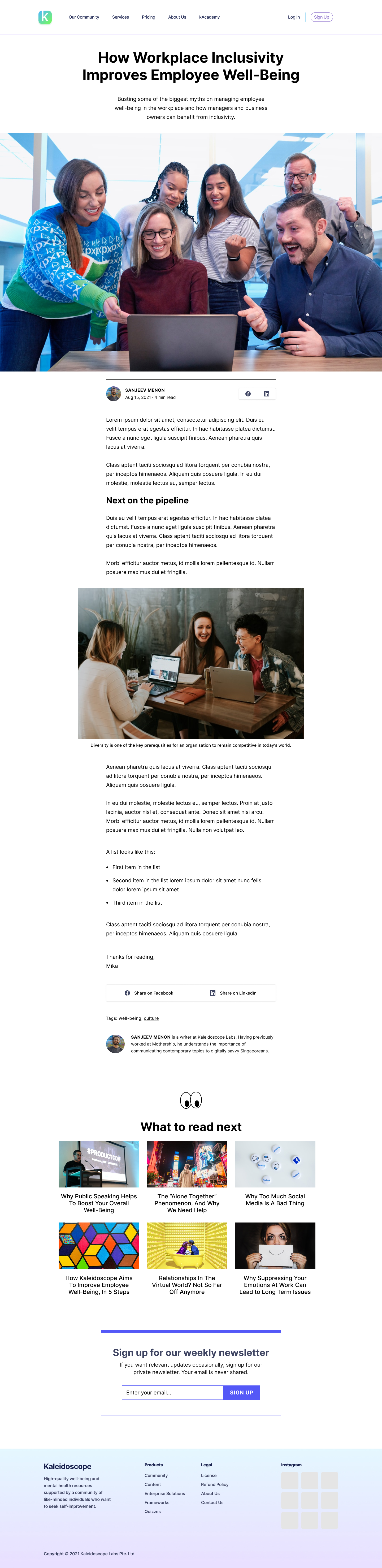Blog post page