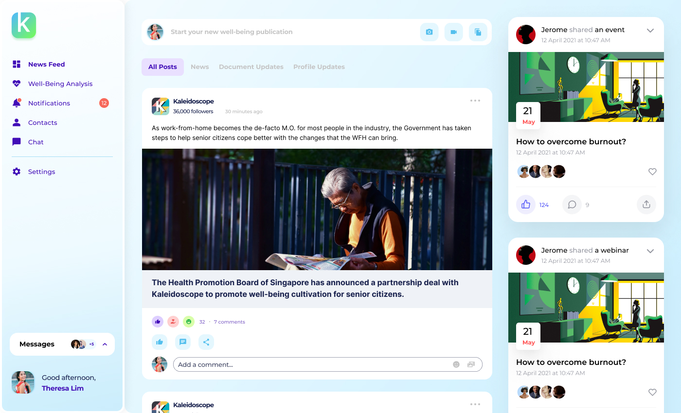Kaleidoscope social media news feed