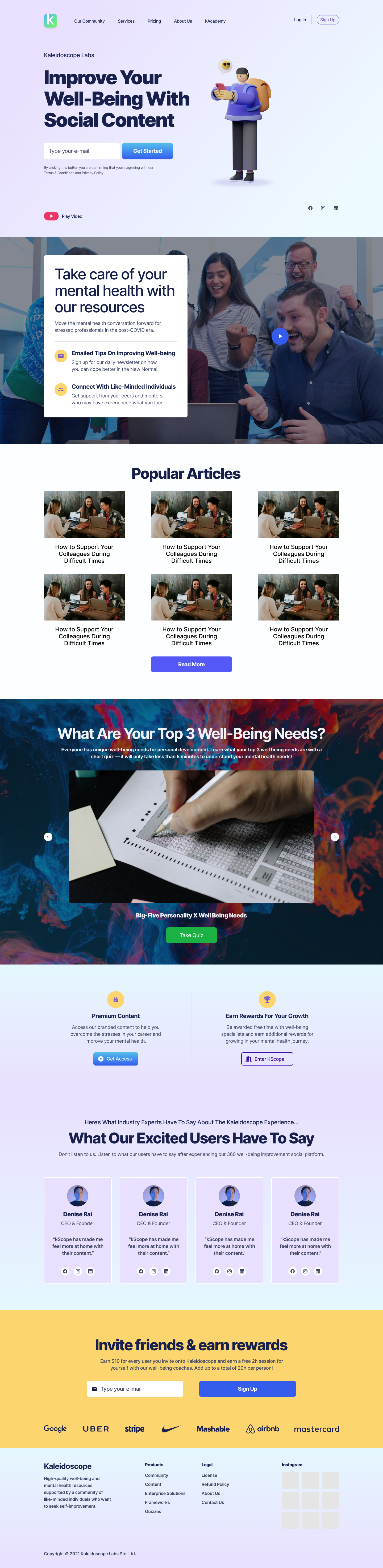 Kaleidoscope web app homepage