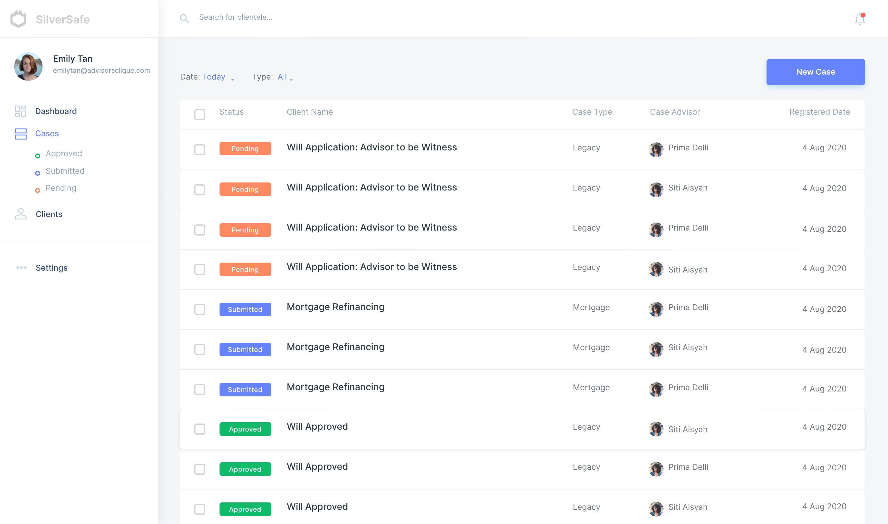 Cases list — unified pipeline