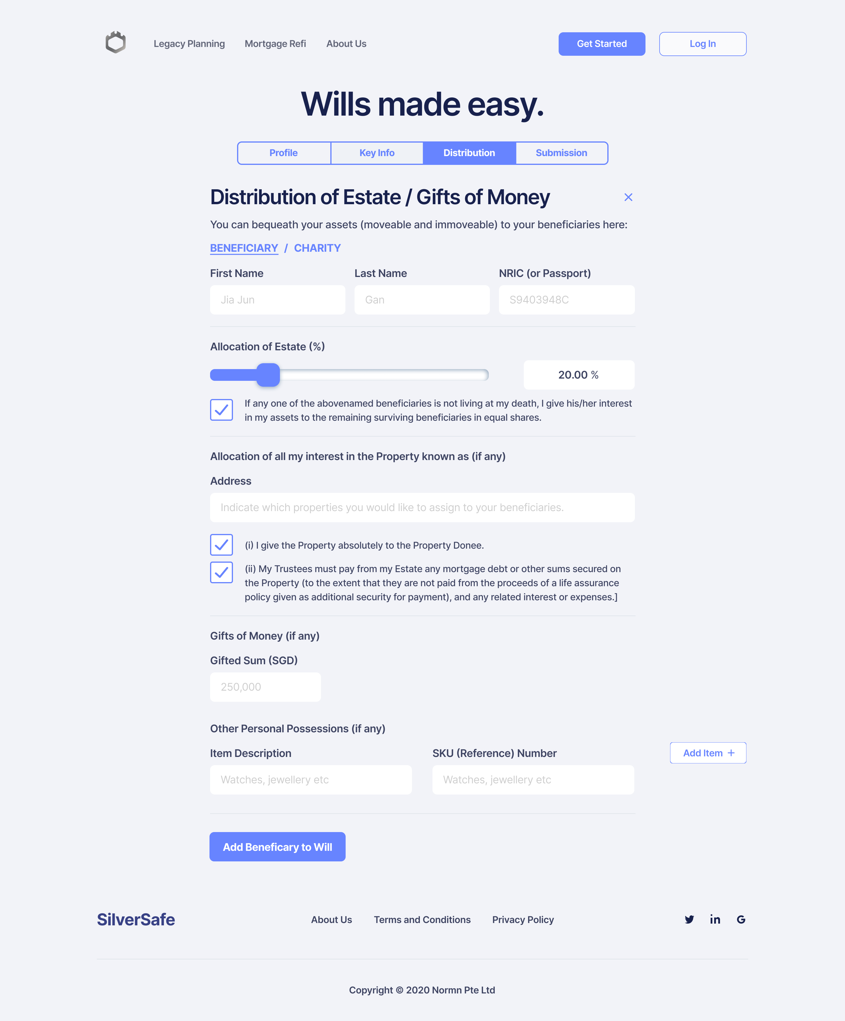 Will writing — estate distribution